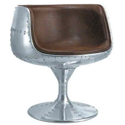 China Antique Design Loft Style Tufted PU Leather Spitfire Retro Aluminium Aviator Tea Coffee Cup Shape Chair supplier