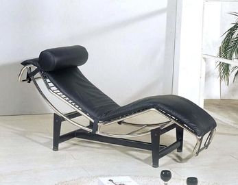 China Modern Leisure Corbusier Black Premium Leather Chaise Lounge Chairs supplier